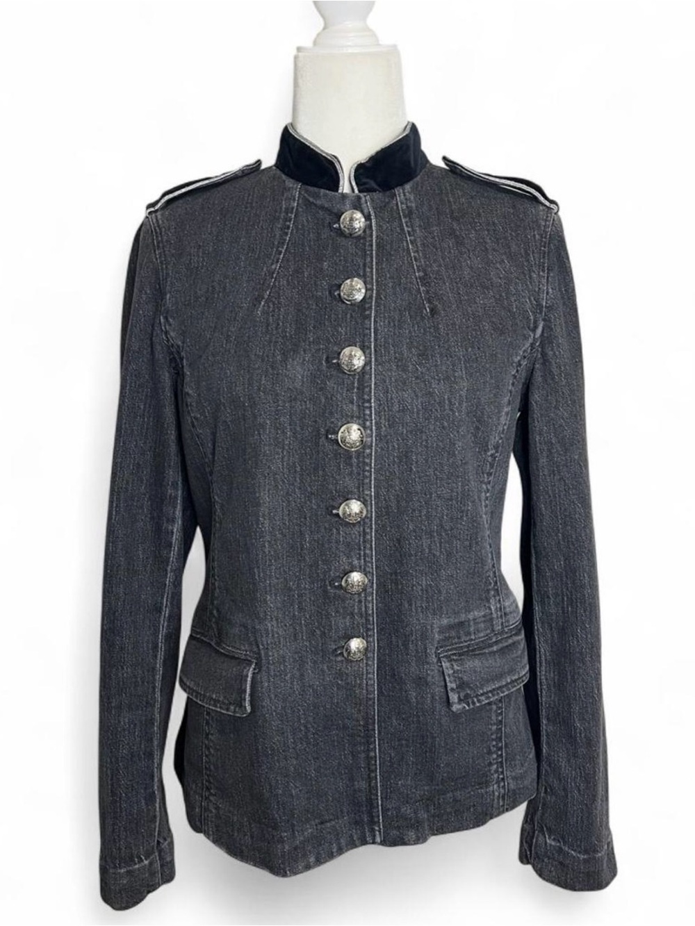 Women's Lauren Ralph Lauren Vintage Style Black Denim Military Jacket